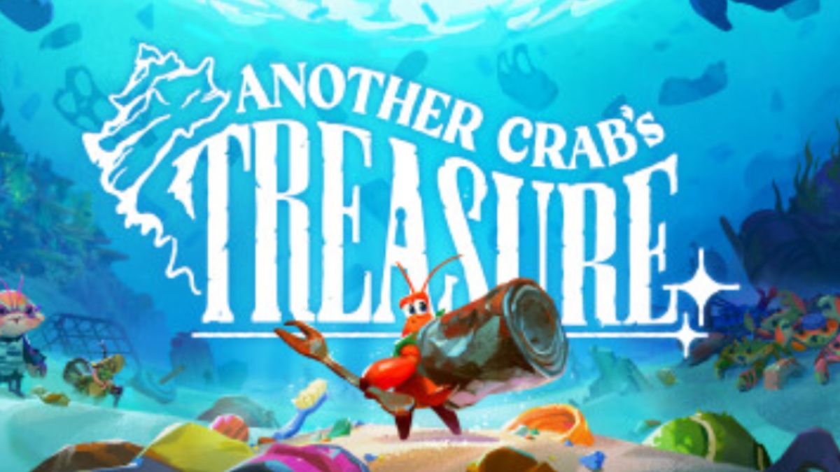 Another Crab's Treasure promo image featuring a hermit crab holding a rusty fork