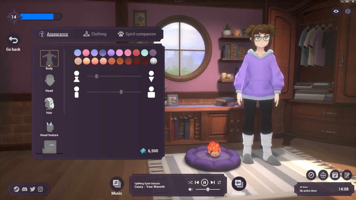 Image of the character customization screen in Lofi City Spirit Sessions