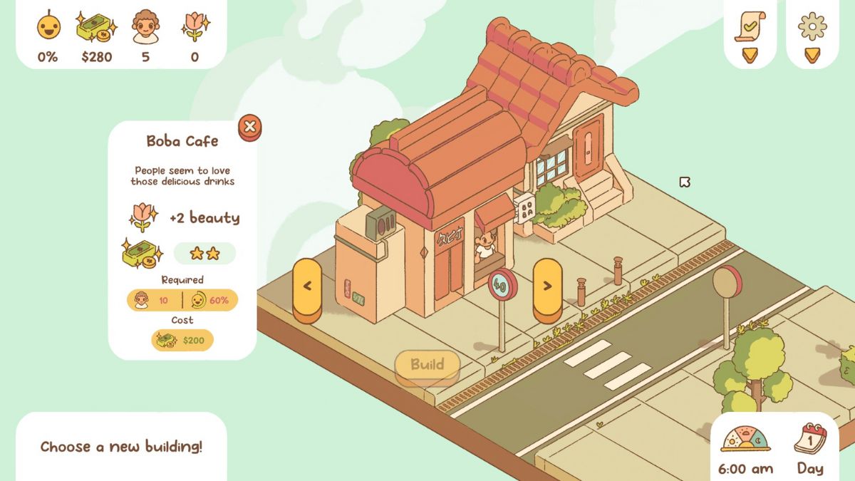 Screenshot of the requirements to buy a Boba Cafe in Minami Lane