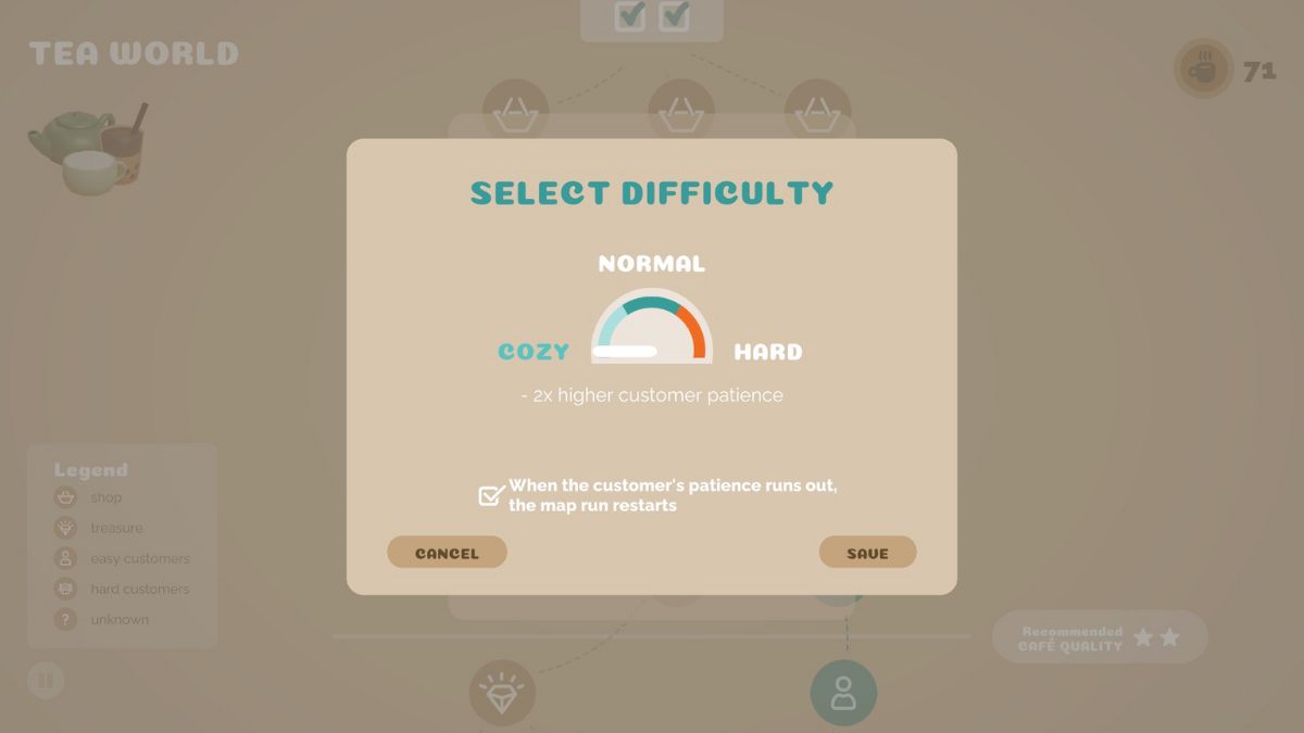 Select Difficulty screen from Coffee Caravan