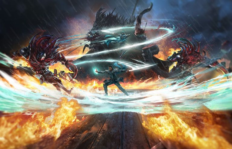 Image of a Tempest character using mighty water to fight off foes in Diablo Immortal