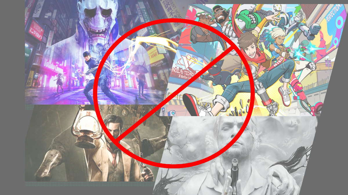 Tango Gameworks games with a red cancellation circle over them