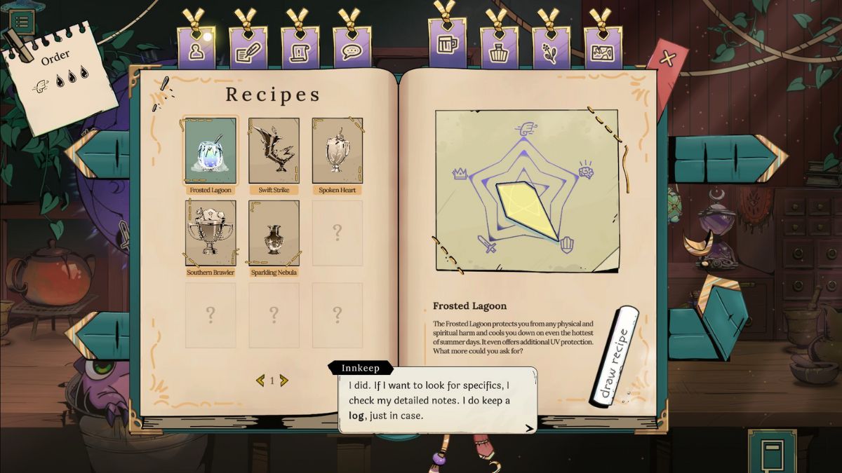 Drink Log from the game Tavern Talk