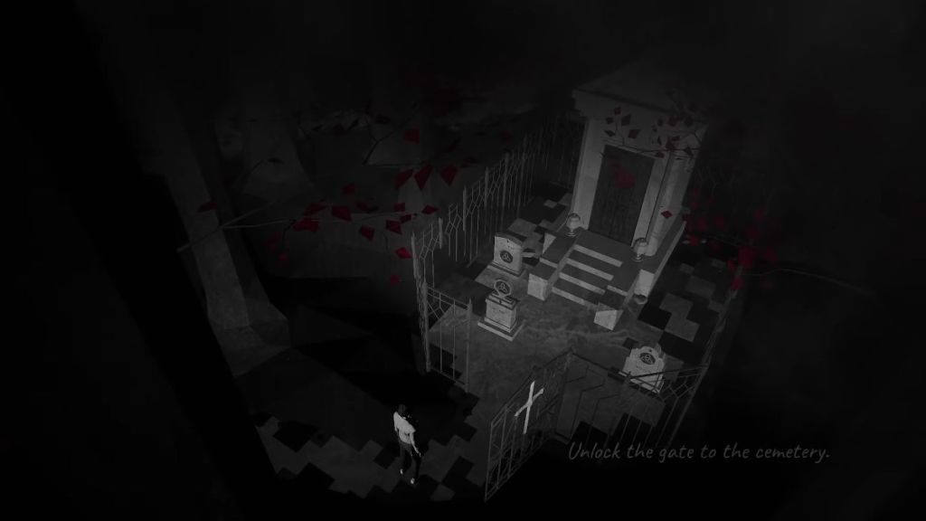 Lorelei solving the cemetery puzzle to enter the catacombs