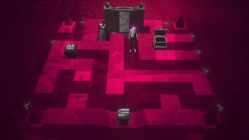 Lorelei stands in the center of the maze.