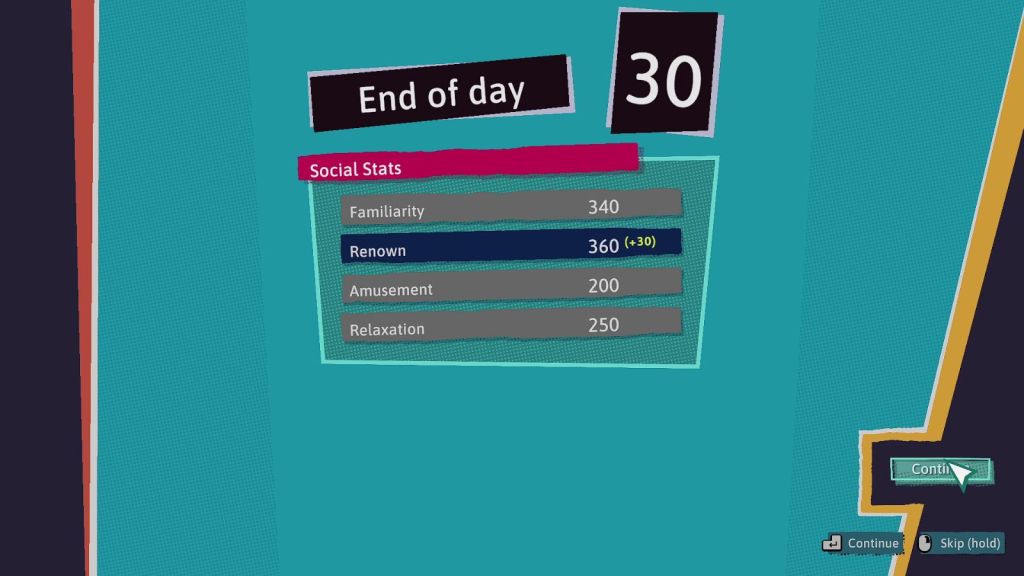 Stats go up at the end of the day in Dungeons of Hinterberg