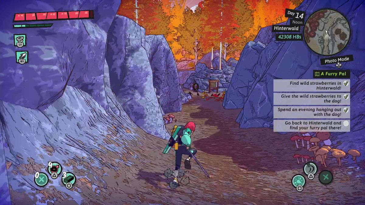 Speak with your furry pal next to the Mushroom Isles sign to have him dig up the portal.