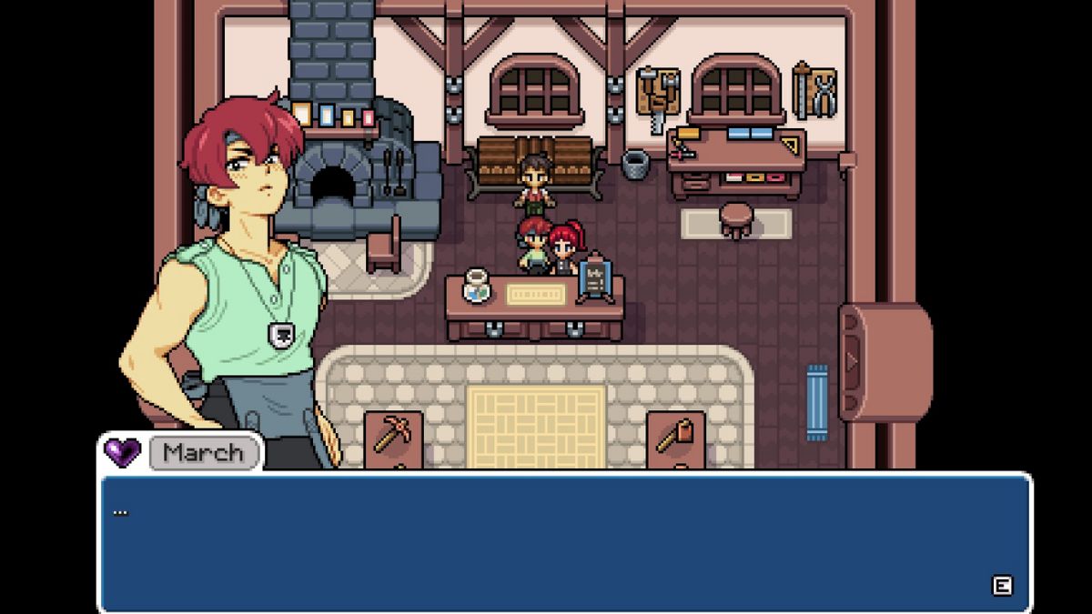 Screenshot of dialogue with marriage candidate character March from Fields of Mistria
