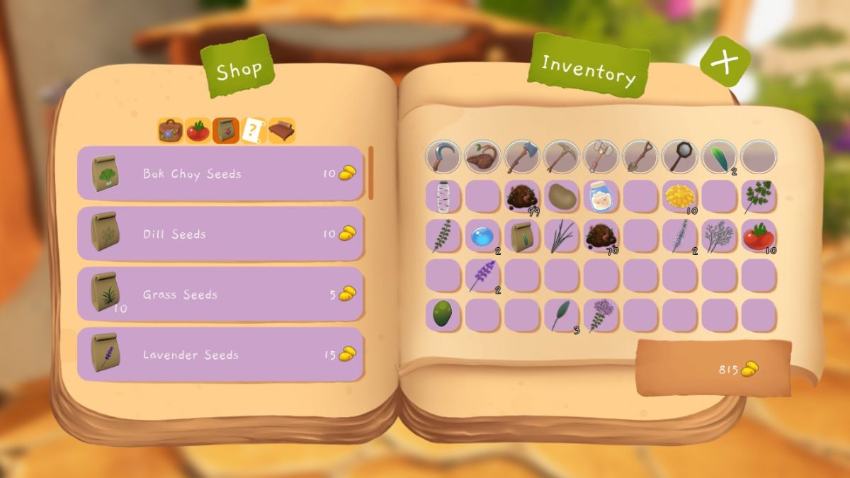 Sample of seeds available at the general store in Garden Witch Life