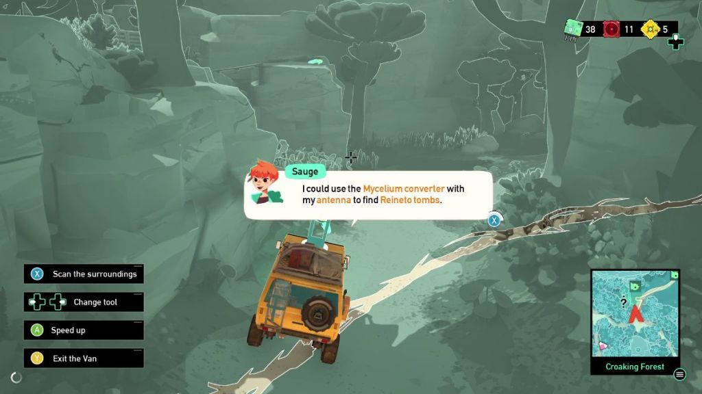 Using the caravan's scanner to find the mushrooms