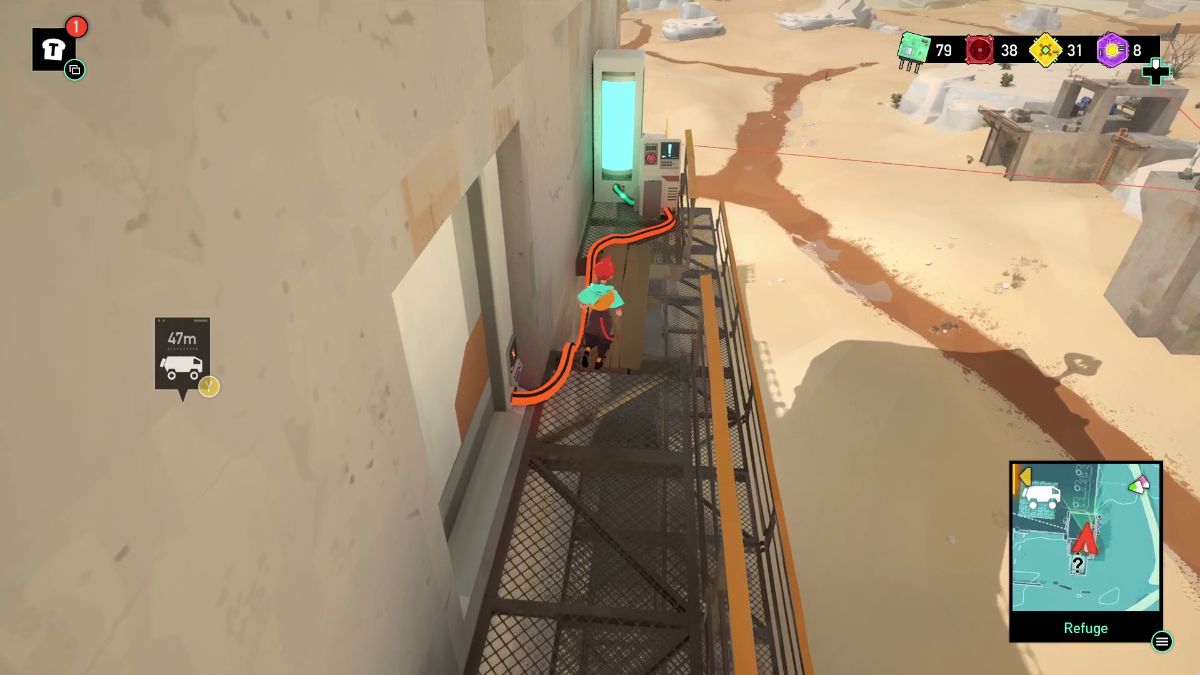 Follow the path through the logs and ladders and activate the console on the right to open the door.