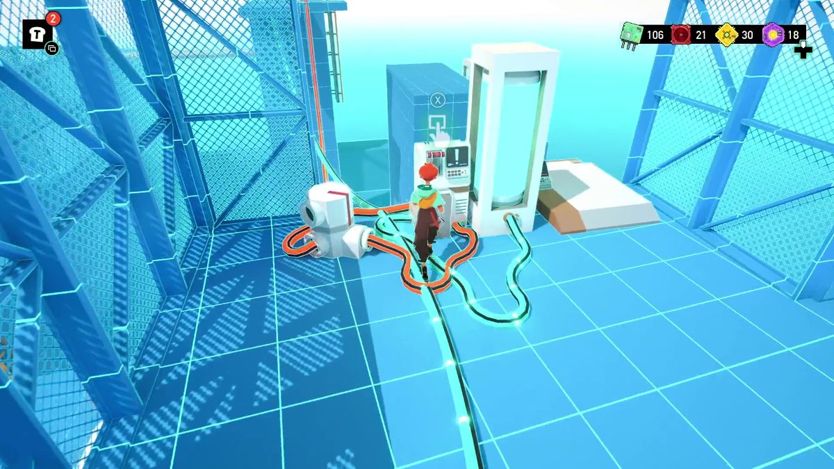 Climb the stairs and activate the console up here and the one below you tot he right.