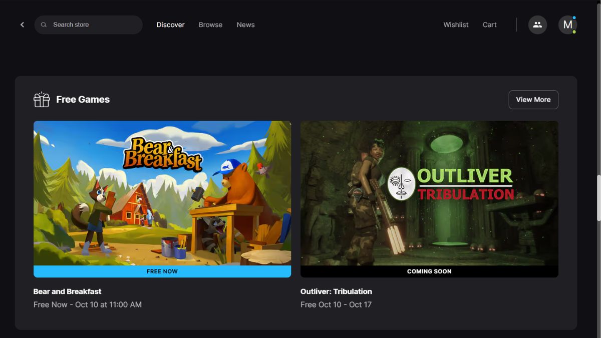 Free Games Section Epic Games App
