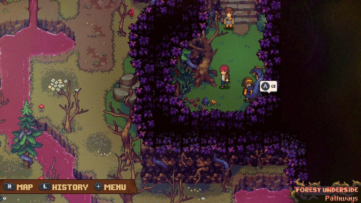 Go through the vines to the right