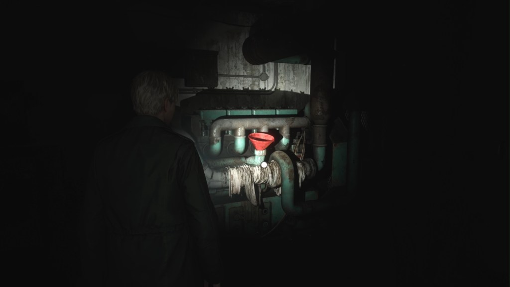 James looking at a giant generator in Silent Hill 2