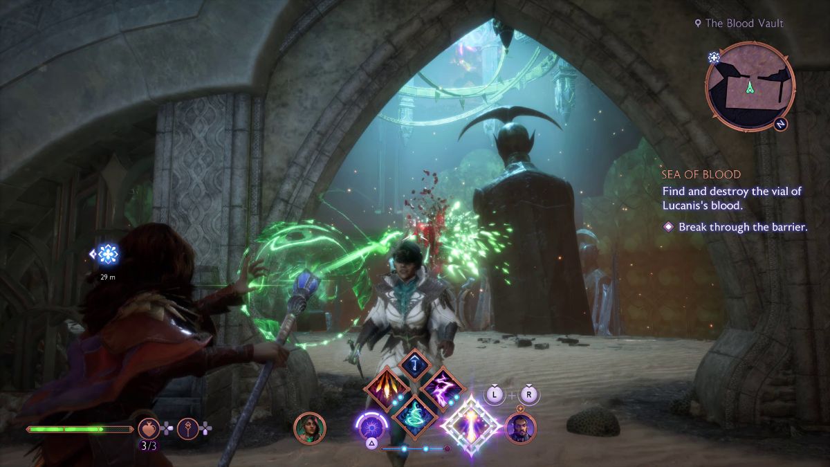 Then, hit the crystal floating by the archway and head back to the area in the center.