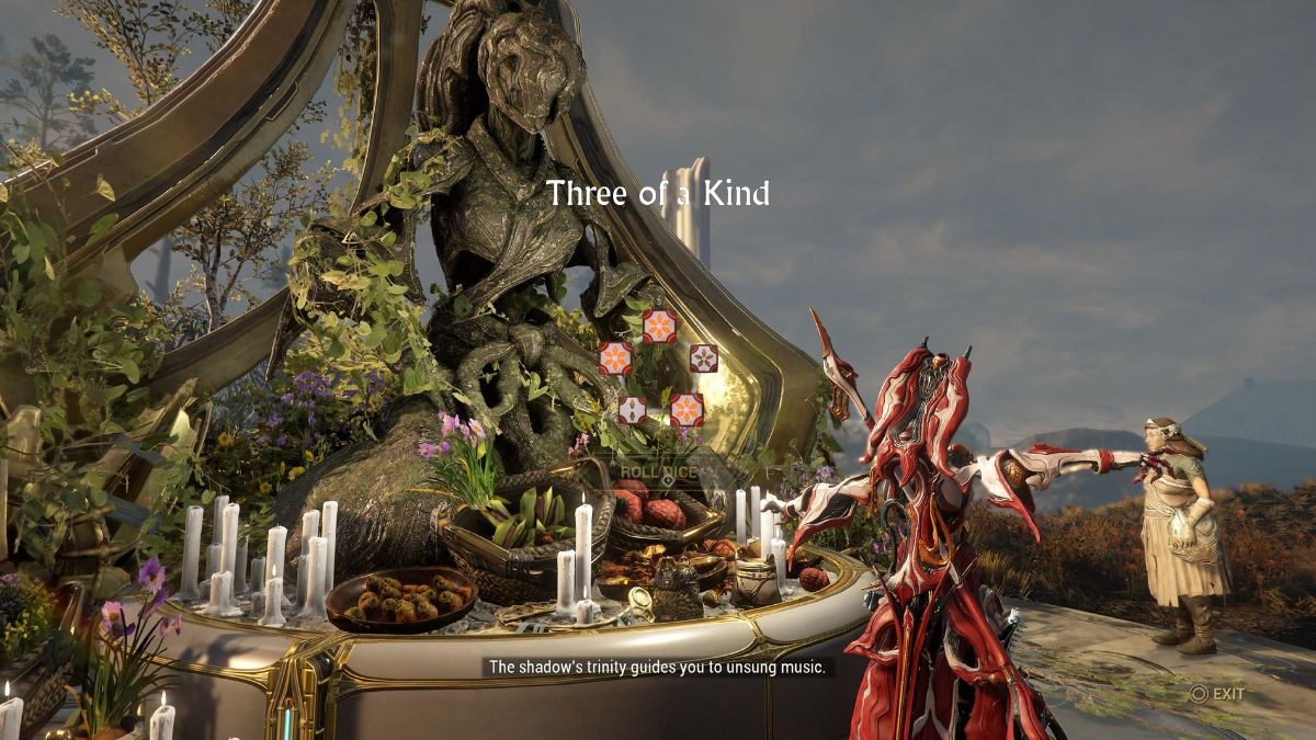 three of a kind dice rol in warframe at koumeis shrine