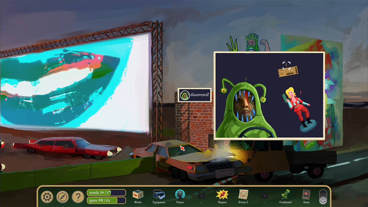 Interact with the car on the left to find a man with a sharp-teeth costume, a ticket, and the Marini collectible figurine, which means he won third place.