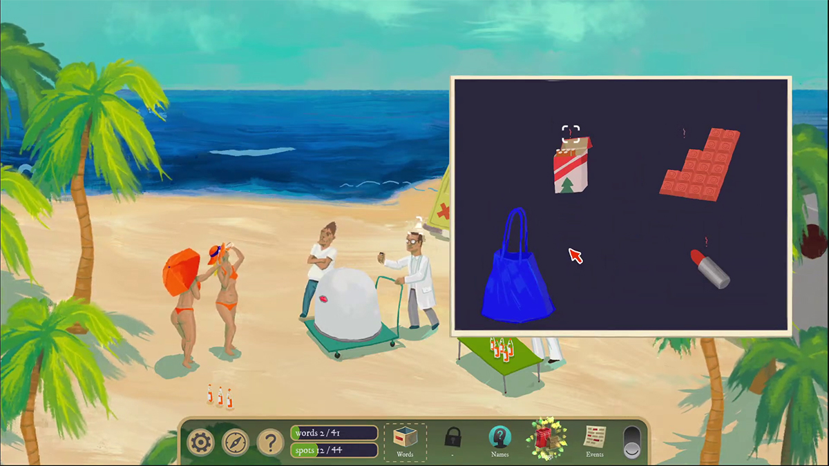 Inspect the blue bag to find a bar with missing pieces, a pack of Sweet Pines cigarettes, and red lipstick.