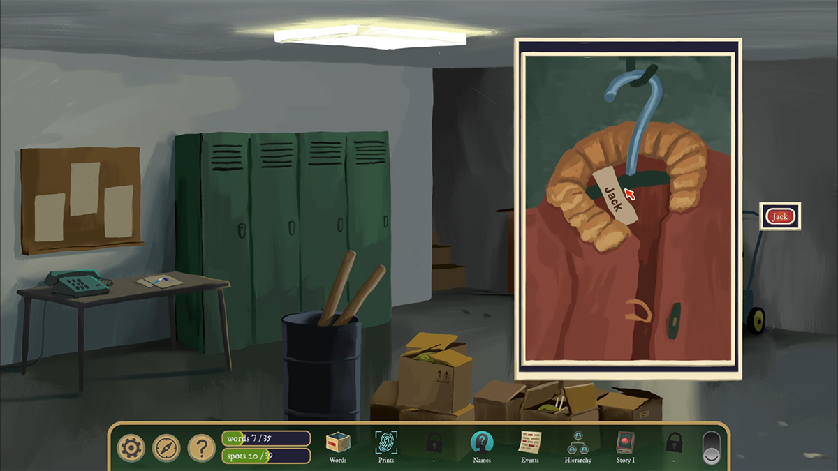 Inspect the third locker to find a jacket belonging to Jack, books on Chemistry and Mechanical theory, and a note explaining how a circuit works.