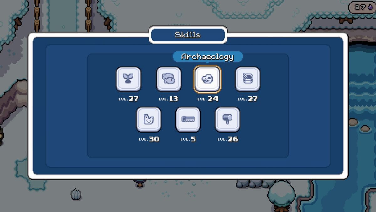 Screeneshot of the Archaeology Skill icon in Fields of Mistria