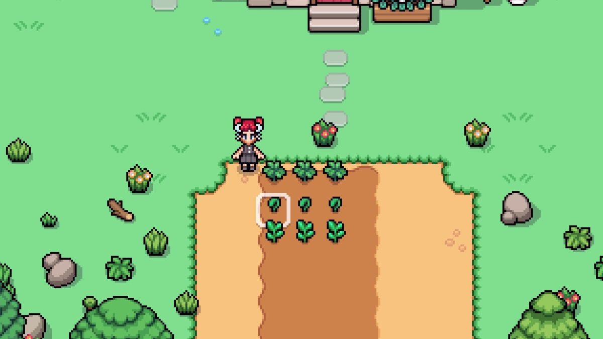 A player character Farming in Fields of Mistria