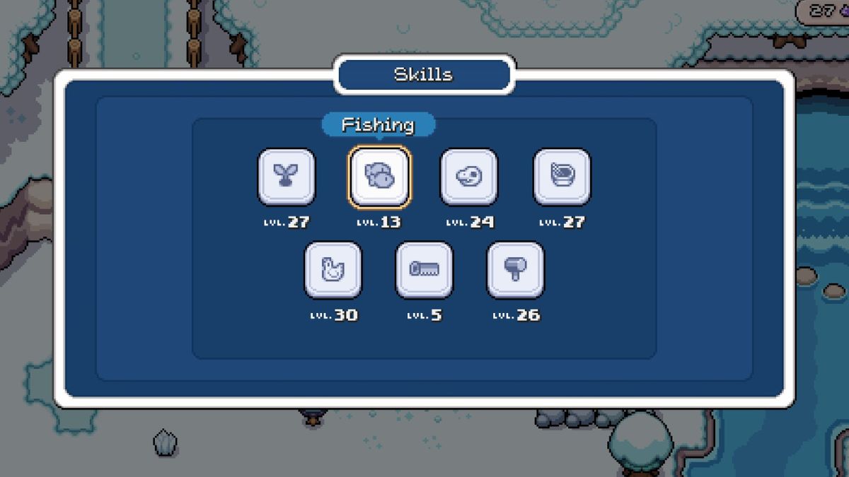 Screenshot of the Fishing Skill icon in Fields of Mistria
