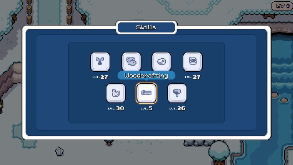 Screenshot of the Woodcrafting Skill Icon in Fields of Mistria