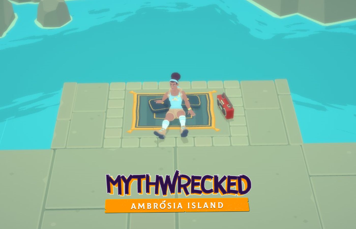 Mythwrecked Ambrosia Island maincharacter resting on a blanket with pillows