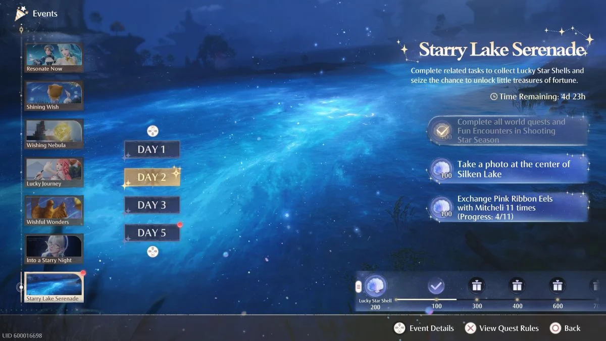 Starry Lake Serenade Day 2 Quests