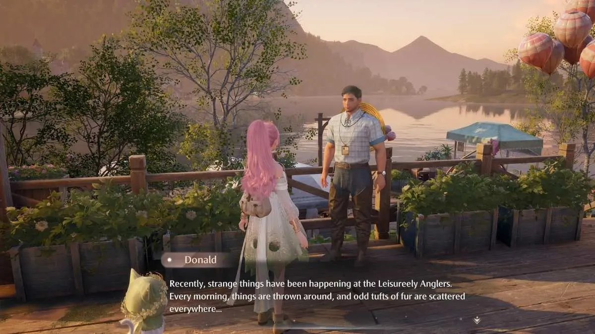 Talk to Donald to begin the Mystery of the Lake Monster quest for Lucky Fishing Day