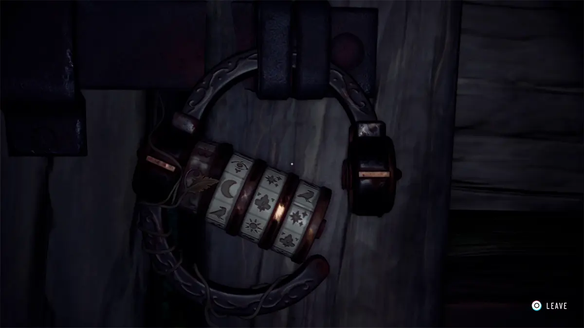 To open the padlock, enter the symbols moon, leaf, and stars.