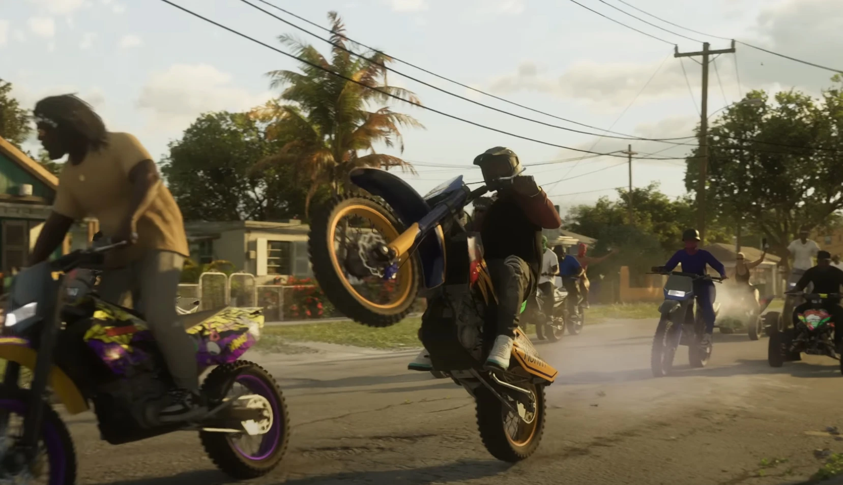 A group of people on motorbikes and ATVs in GTA 6
