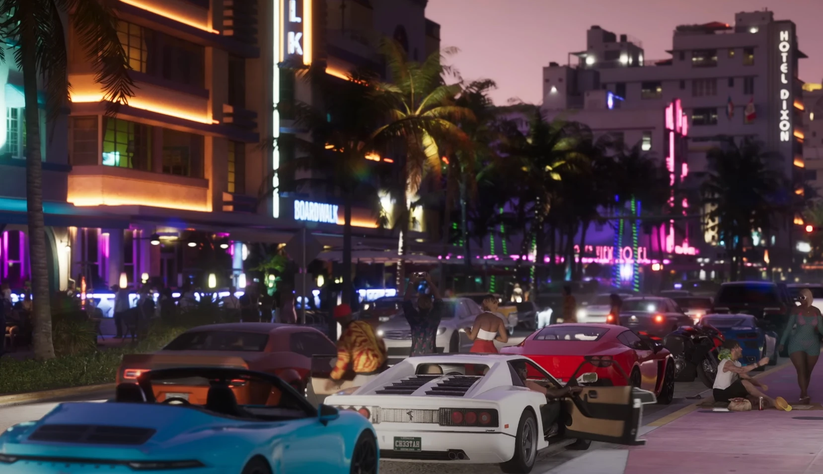 A street scene at night in GTA 6.