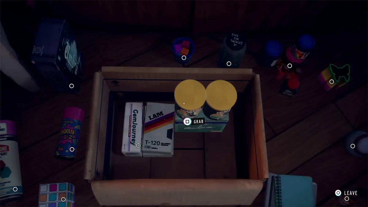 Place the Feasties jars and Radium box on the top-right corner