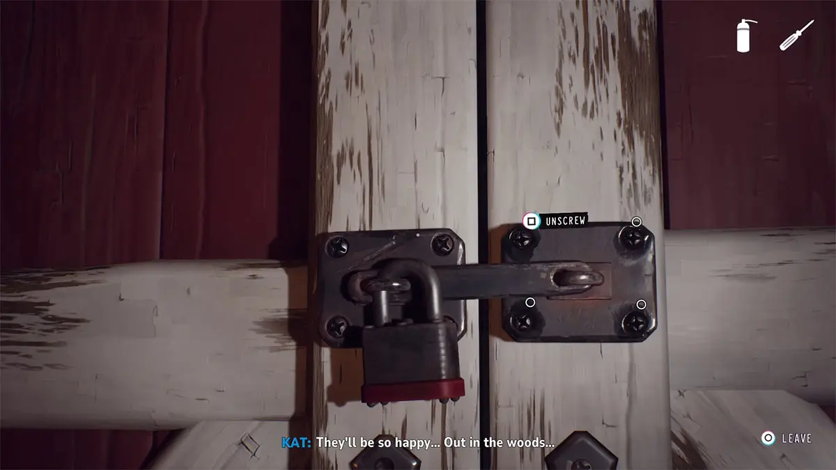 Oil up the screws, then unscrew them to open the barn door.