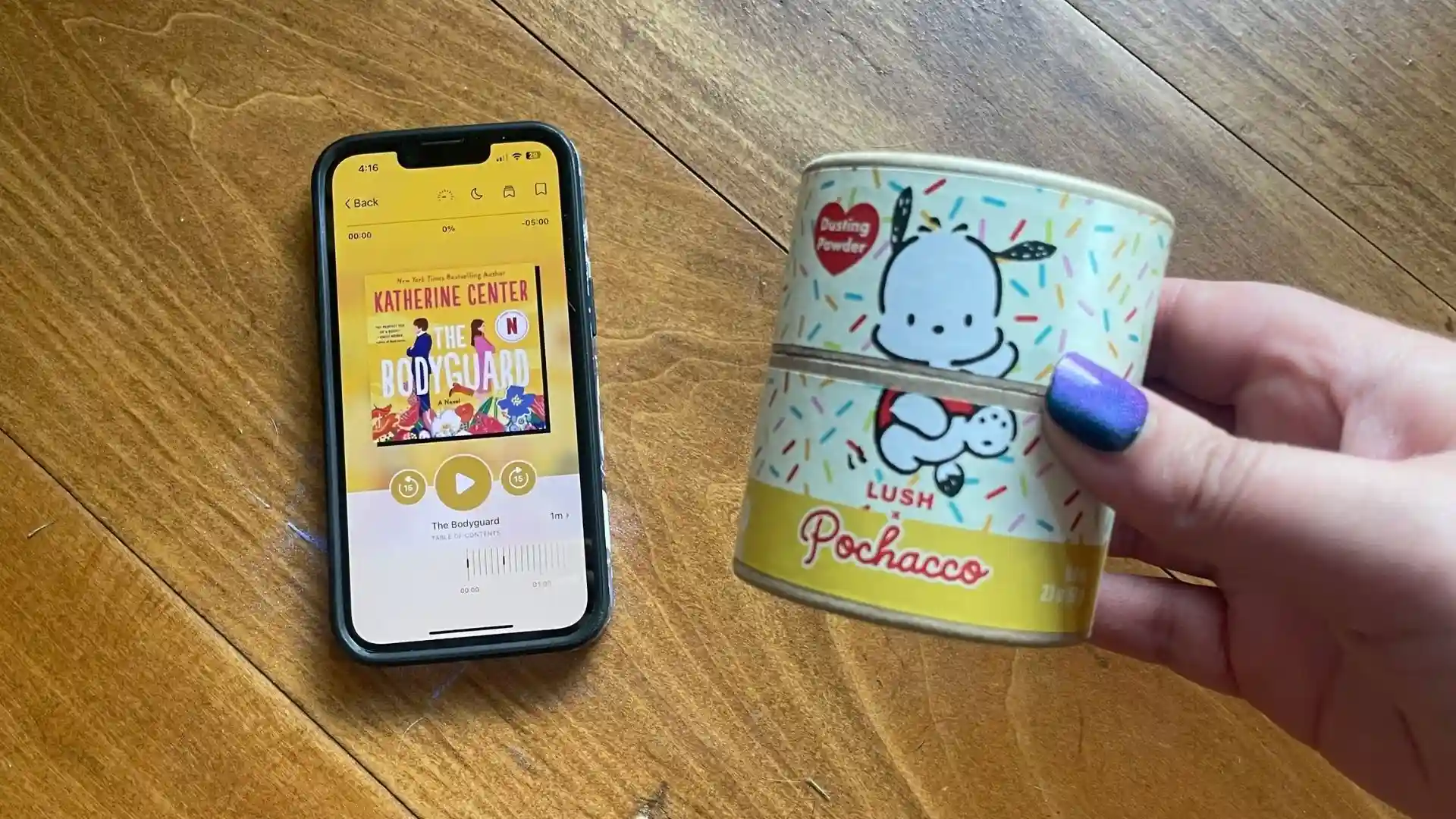 The Bodyguard audiobook with Hello Kitty x LUSH Dusting Powder