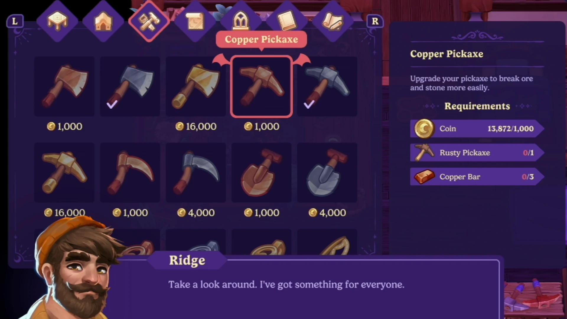 Copper Pickaxe recipe Moonlight Peaks