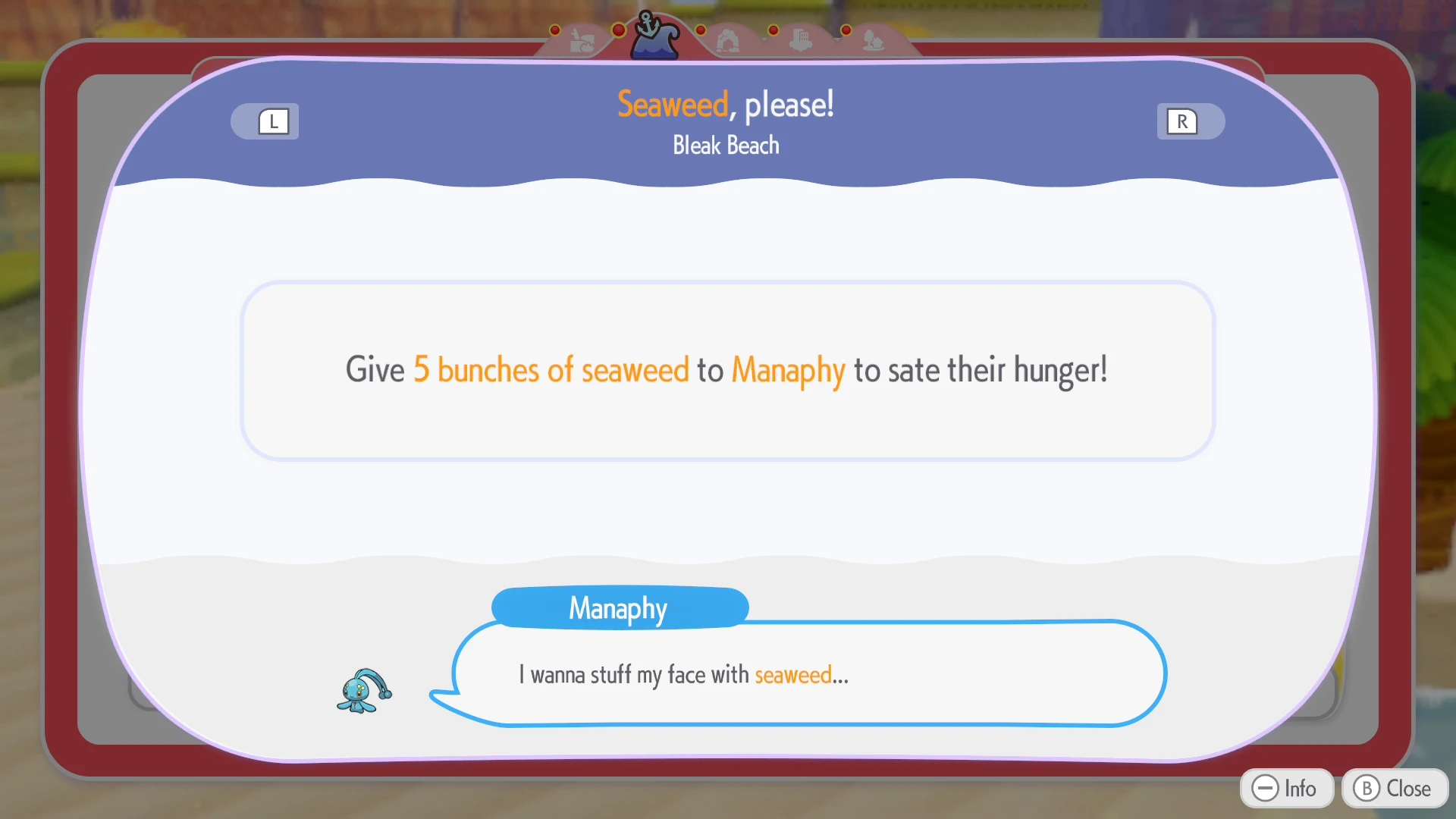 Manaphy Pokopia quest card