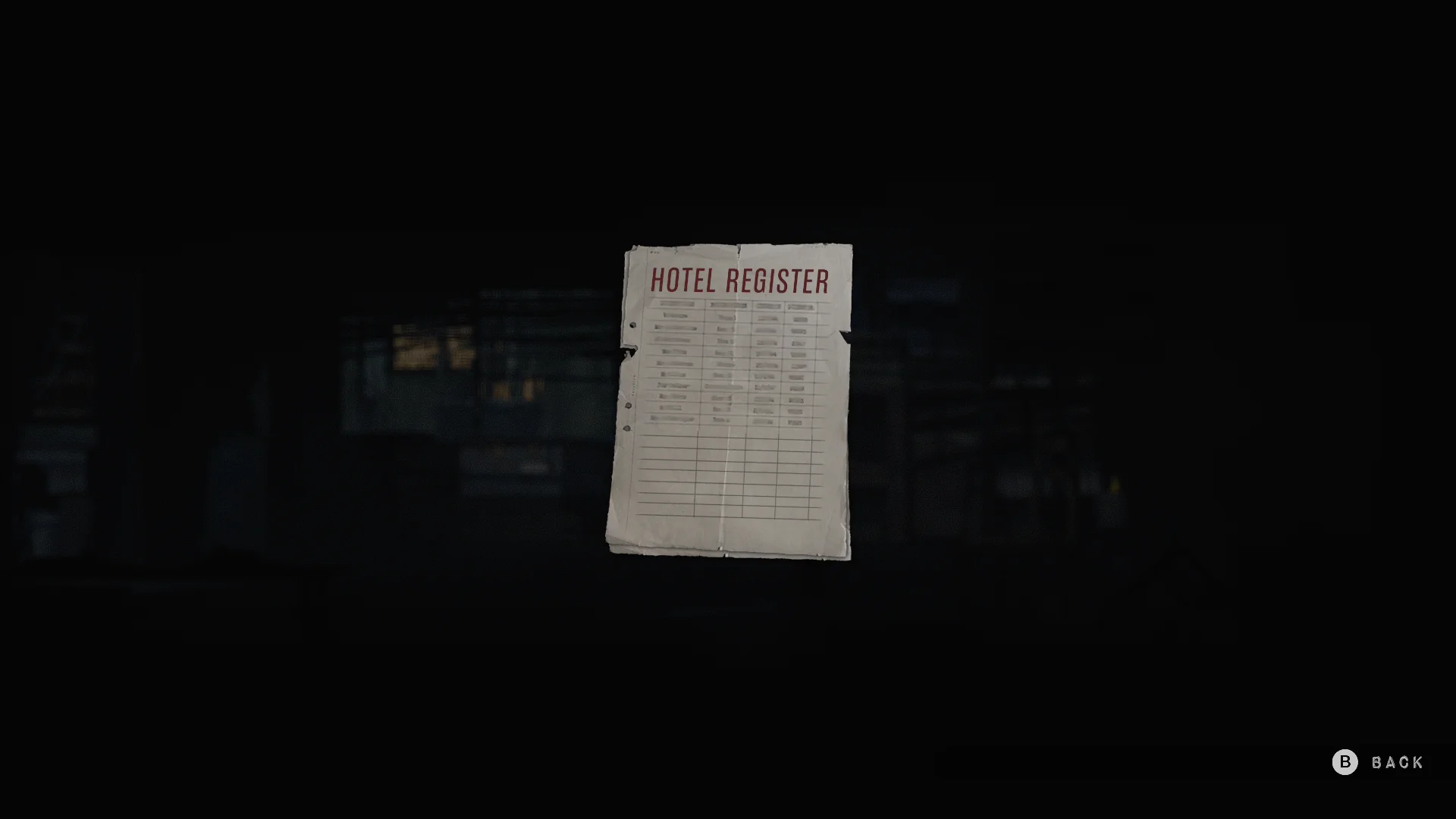 The hotel register at check-in