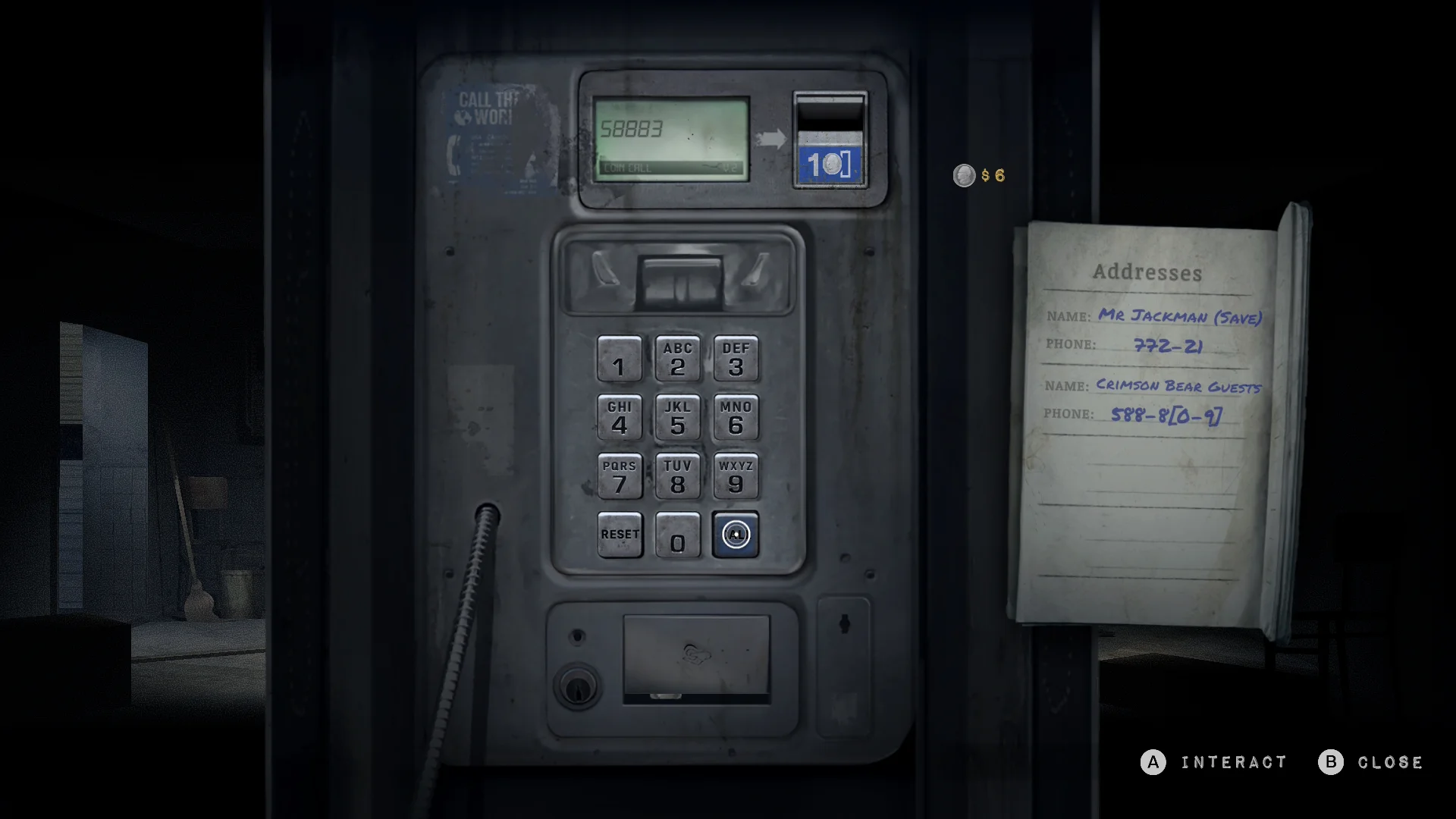Dialing 58883 from the payphone
