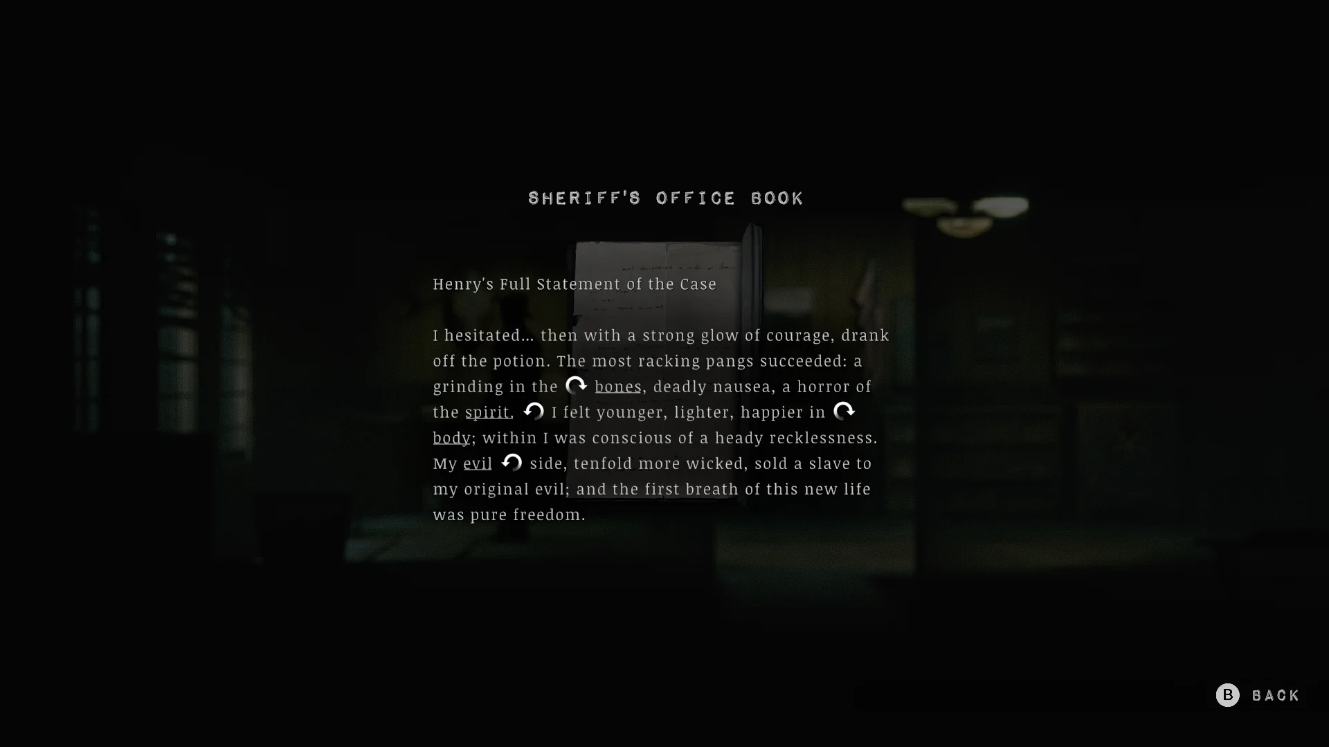Sheriff's Office Book: bones, spirit, body, evil