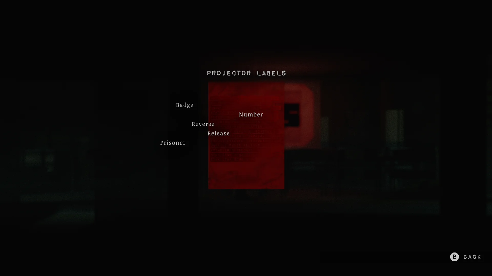 Projector labels: Badge Number Reverse Release Prisoner