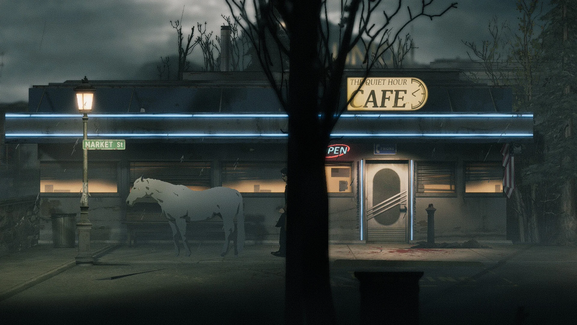 The horse outside the Quiet Hour Cafe
