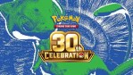 Closeup of the Mew RGB card art with the 30th Celebration logo over it